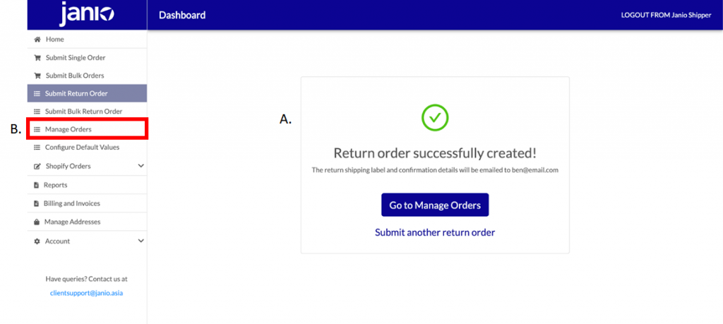 Product Single return order - success