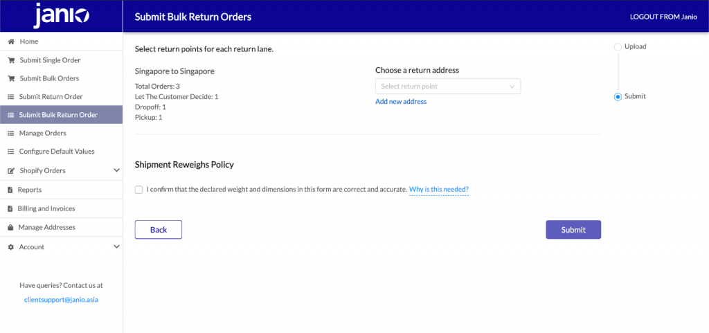 Janio Product Guide: How to Create Return Orders